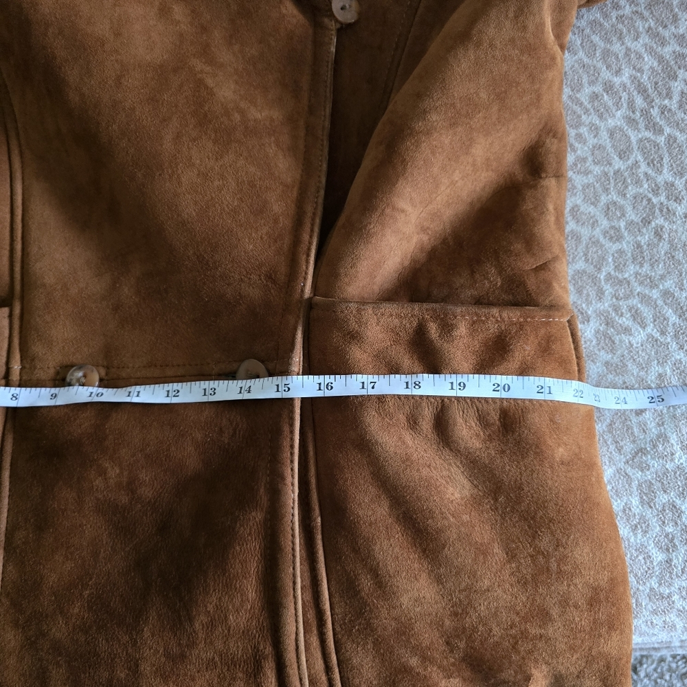 Dagorret Sienna Brown Suede Leather Shearling Midi Coat Size M-L - Picture 12 of 16